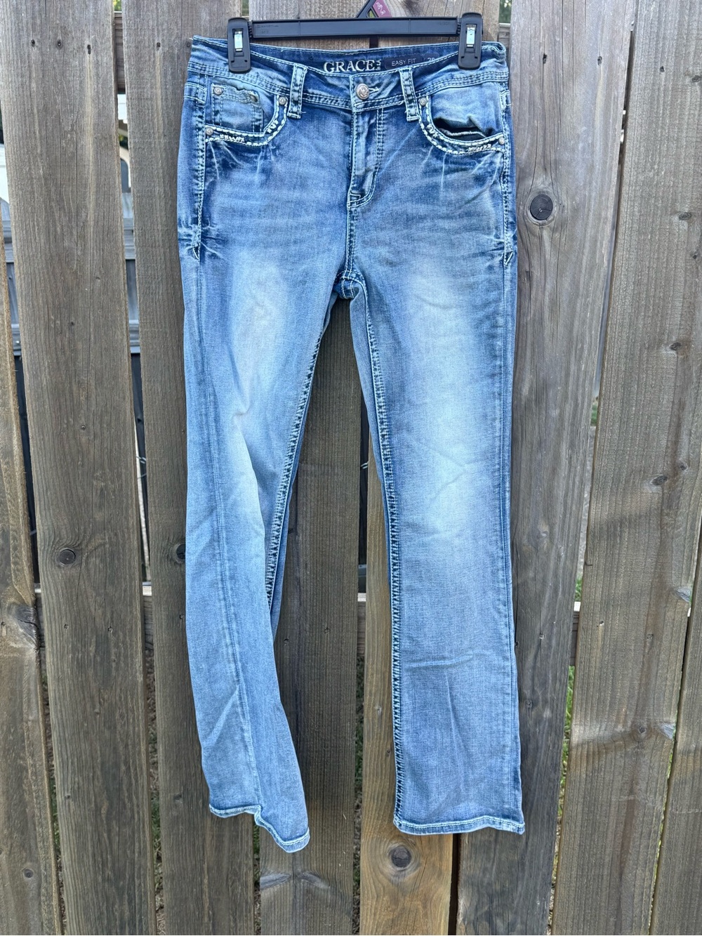 Grace in LA Faded Light Blue Boot Cut Jeans